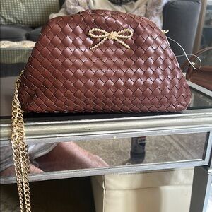 Anthropologie Brown Gold Crossbody Bag with Woven Design